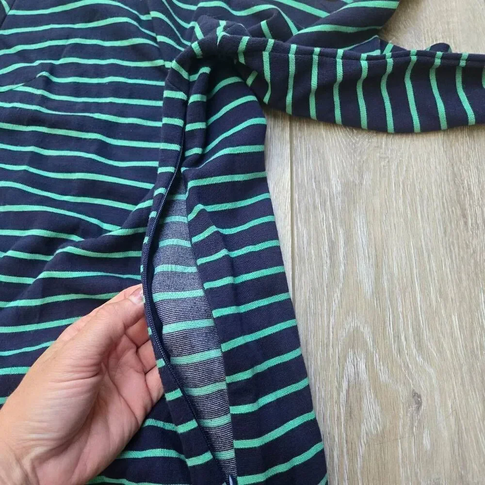 Sail To Sable striped green and navy blue midi dress gold toned buttons xs xsmal